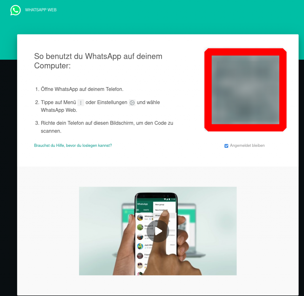 Whatsapp-Web QR-Code bereit zum Scannen!
